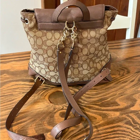 Coach Brown Leather Monogram Backpack - Picture 4 of 5